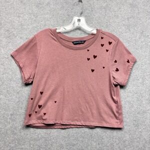 Abercrombie & Fitch Baby Tee Size Small Pink Hearts Cropped Acubi Y2K Streetwear